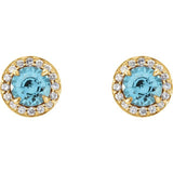 14K Yellow 5 mm Natural Blue Zircon & 1/8 CTW Natural Diamond Earrings
