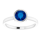 14K White 6 mm Lab-Grown Blue Sapphire Ring