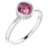 14K White 6 mm Natural Pink Tourmaline Ring