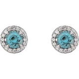 14K White 3.5 mm Natural Aquamarine & 1/8 CTW Natural Diamond Earrings