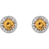 14K White 3.5 mm Natural Citrine & 1/8 CTW Natural Diamond Earrings