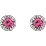 14K White 3.5 mm Natural Pink Tourmaline & 1/8 CTW Natural Diamond Earrings