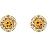 14K Yellow 3.5 mm Natural Citrine & 1/8 CTW Natural Diamond Earrings