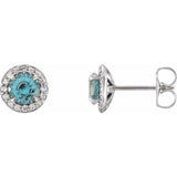 14K White 4.5 mm Natural Aquamarine & 1/6 CTW Natural Diamond Earrings