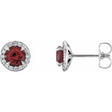 14K White 4.5 mm Natural Mozambique Garnet & 1/6 CTW Natural Diamond Earrings