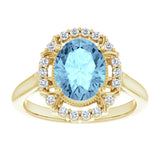 14K Yellow Natural Aquamarine & 1/5 CTW Natural Diamond Ring