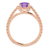 14K Rose Natural Amethyst Rope Ring