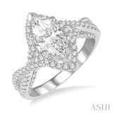 5/8 ctw Marquise Shape Criss-Cross Shank Round Cut Diamond Semi-Mount Engagement Ring in 14K White Gold