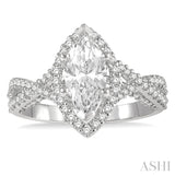 5/8 ctw Marquise Shape Criss-Cross Shank Round Cut Diamond Semi-Mount Engagement Ring in 14K White Gold