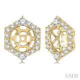 3/4 Ctw Hexagonal Rim Round Cut Diamond Earrings Jacket in 14K Yellow Gold