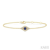 1/10 Ctw Evil Eye Round Cut Diamond & 2.60 MM Round Cut Sapphire  Precious Petite Fashion Bracelet in 10K Yellow Gold