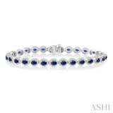 4x3 MM Oval Cut Sapphire and 1.00 ctw Round Cut Diamond Precious Bracelet in 14K White Gold