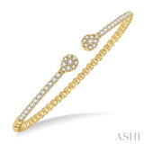 1.00 ctw Pear Shape Round Cut Diamond Open Cuff Bangle in 14K Yellow Gold