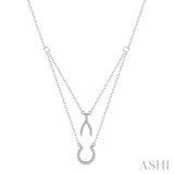 1/6 Ctw Wishbone & Horseshoe Charm Round Cut Diamond Layered Pendant With Link Chain in 10K White Gold