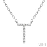 1/20 Ctw Initial 'T' Round Cut Diamond Pendant With Chain in 10K White Gold