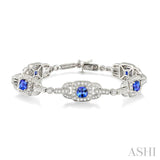 5x5mm Cushion Cut Tanzanite and 2 Ctw Round Cut Diamond Precious Bracelet in 14K White Gold