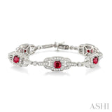 5x5mm Cushion Cut Ruby and 2 Ctw Round Cut Diamond Precious Bracelet in 14K White Gold