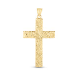 14K Gold Yellow Finish Diamond Cut/Textured Cross Pendant