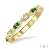 1.35 MM Round Cut Green Emerald and 1/10 Ctw Round Cut Diamond Precious Half Eternity Wedding Band in 14K Yellow Gold