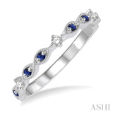 1.35 MM Round Cut Sapphire and 1/10 Ctw Round Cut Diamond Precious Half Eternity Wedding Band in 14K White Gold