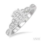 1/2 Ctw Oval Shape Center Criss-Cross Carved Shank Lovebright Round Cut Diamond Engagement Ring in 14K White Gold