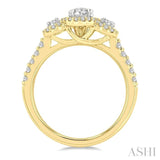 1 Ctw Past Present and Future Round Cut Diamond Engagement Ring With 3/8 Ct Oval Cut Center Stone in 14K Yellow and White Gold