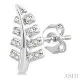 1/10 Ctw Fern Leaf Petite Round Cut Diamond Fashion Stud Earrings in 10K White Gold