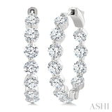 5 Ctw Inside-Out Single Prong Set Round Cut Diamond Hoop Earrings in 14K White Gold