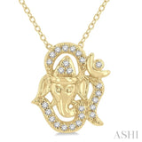 1/10 Ctw Ganesha in OM Petite Round Cut Diamond Fashion Pendant With Chain in 10K Yellow Gold