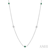 1/4 ctw Round Cut Diamond and 2.25MM Emerald Precious Station Necklace in 14K White Gold