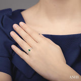 5x3 MM Oval Cut Emerald and 1/10 Ctw Petite Round Cut Diamond Precious Fashion Ring in 10K White Gold