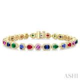 4X3 MM & 3.5 MM Mixed Shape Gemstone and 1 1/3 Ctw Round Cut Halo Diamond Bracelet in 14K Yellow Gold