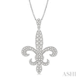 7/8 Ctw Round Cut Diamond Fleur De Lis Pendant in 14K White Gold with Chain