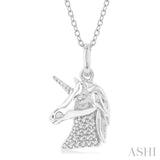 1/10 ctw Petite Unicorn Round Cut Diamond Fashion Pendant With Chain in 10K White Gold