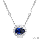 Oval Shape East-West Halo Gemstone & Diamond Necklace