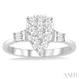 5/8 Ctw Pear Shape Lovebright Baguette and Round Cut Diamond Cluster Ring in 14K White Gold