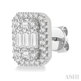 3/8 ctw Octagonal Baguette & Round Cut Diamond Stud Earrings in 14K White Gold