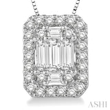 3/8 ctw Octagonal Baguette & Round Cut Diamond Pendant With Box Chain in 14K White Gold