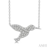 1/6 ctw Petite Hummingbird Round Cut Diamond Fashion Pendant With Chain in 10K White Gold