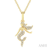 1/8 ctw Petite Sealife Mermaid Round Cut Diamond Fashion Pendant With Chain in 10K Yellow Gold