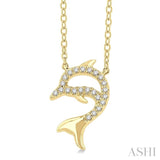 1/20 ctw Petite Sealife Dolphin Round Cut Diamond Fashion Pendant With Chain in 10K Yellow Gold