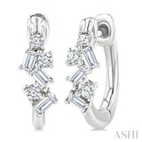 1/4 Ctw Petite Fusion Scatter Baguette and Round Cut Diamond Fashion Huggies in 14K White Gold