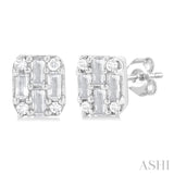 1/3 ctw Fusion Baguette and Round Cut Diamond Stud Earring in 14K White Gold