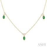 Oval Shape Gemstone & Diamond Station Necklace