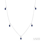 Oval Shape Gemstone & Diamond Station Necklace