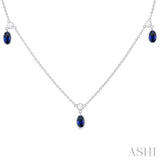 Oval Shape Gemstone & Diamond Station Necklace