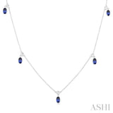 1/4 ctw Round Cut Diamonds and 5X3MM Oval Shape Sapphire Precious Station Necklace in 14K White Gold