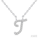 1/20 Ctw Initial 'T' Round cut Diamond Pendant With Chain in 10K White Gold