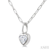 1/5 Ctw Heart Shape Bezel Set Diamond Fashion Pendant With Paperclip Chain in 14K White Gold