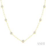2 Ctw Bezel Set Round Cut Diamond Paperclip Station Necklace in 14K Yellow Gold
